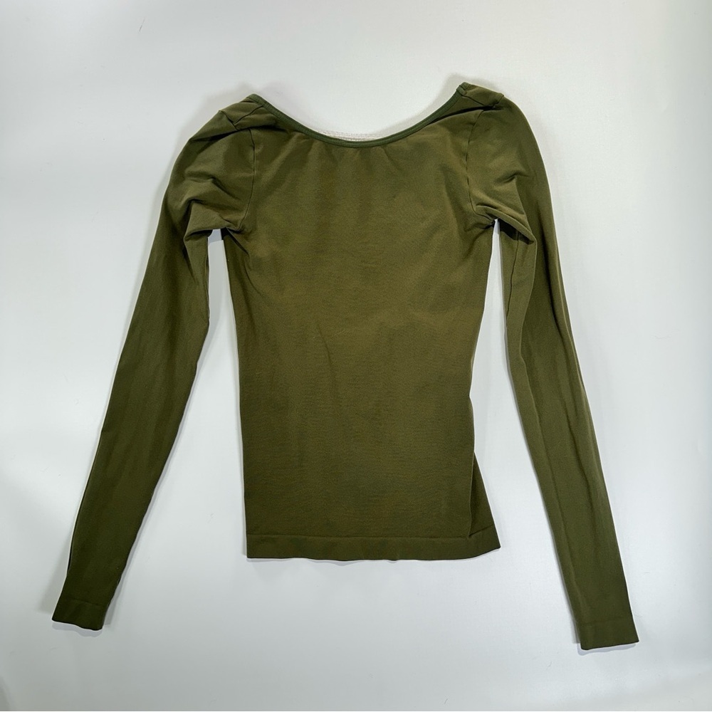 Intimately Free People Open Back Fitted Long Sleeve Top Olive XS S - Picture 2 of 7